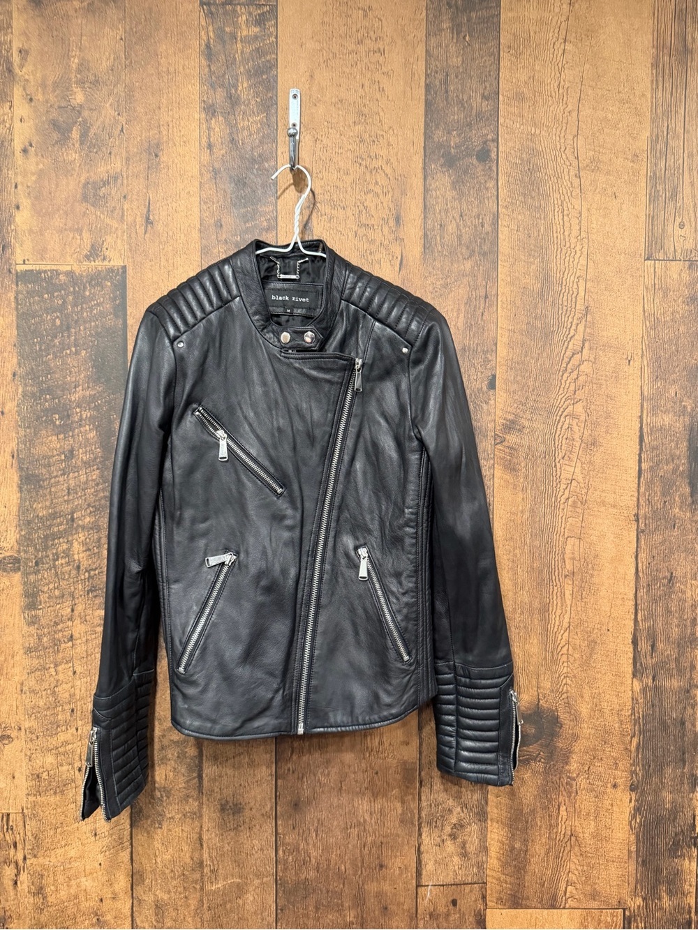 Black rivet Black Leather Moto Jacket medium